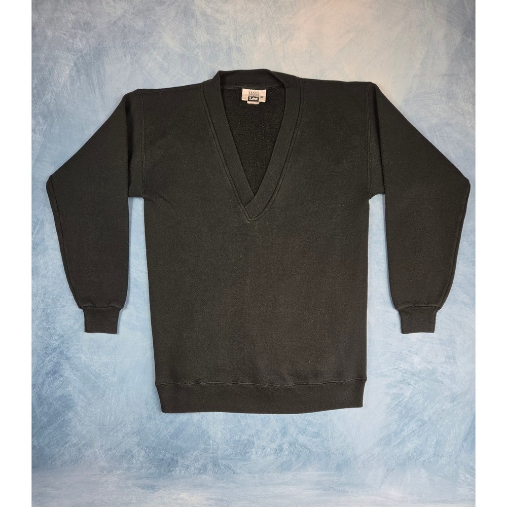Lee Heavy Weight Men's Sweatshirt M Black V-Neck Made USA Vintage 90s Blank